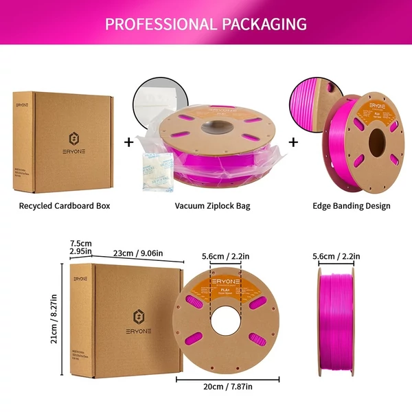3kg ERYONE nagy sebességű PLA+ filament (1kg magenta + 1kg kék + 1kg sárga)