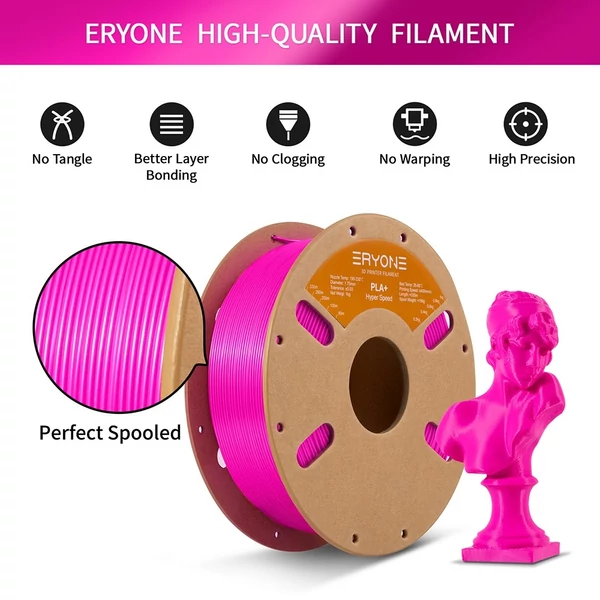 3kg ERYONE nagy sebességű PLA+ filament (1kg fekete + 1kg elefántcsontfehér + 1kg narancs)