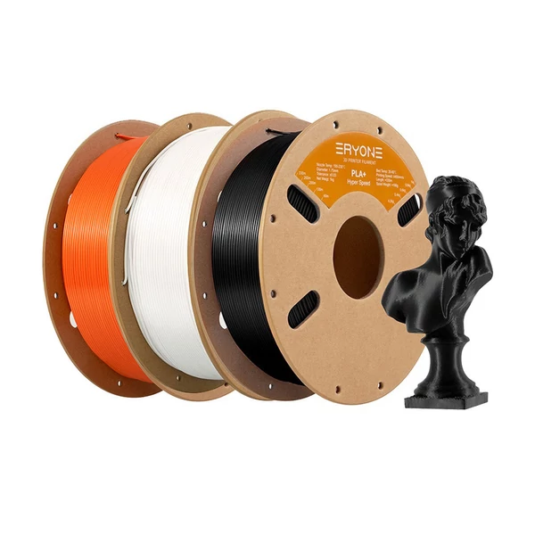 3kg ERYONE nagy sebességű PLA+ filament (1kg fekete + 1kg elefántcsontfehér + 1kg narancs)