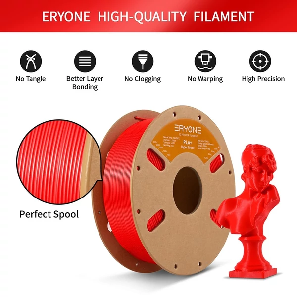 3kg ERYONE nagy sebességű PLA+ filament (1kg piros + 1kg zöld + 1kg narancs)