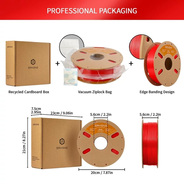 3kg ERYONE nagy sebességű PLA+ filament (1kg piros + 1kg zöld + 1kg narancs)