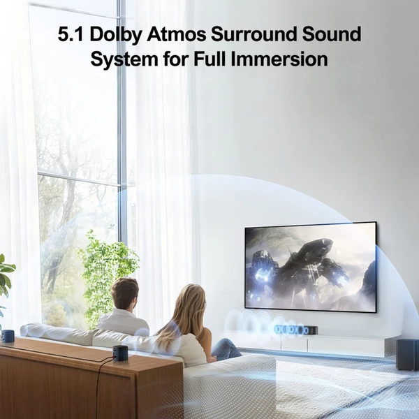 Ultimea Aura A50 Pro 5.1 hangprojektor + 1 pár Steady 310 állvány, Dolby Atmos, TV-hez, app vezérlés, HDMI eARC/OPT/AUX/Bluetooth