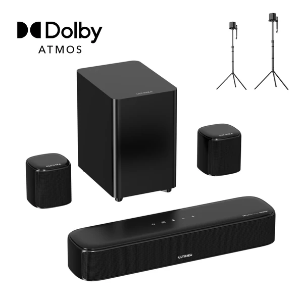 Ultimea Aura A50 Pro 5.1 hangprojektor + 1 pár Steady 310 állvány, Dolby Atmos, TV-hez, app vezérlés, HDMI eARC/OPT/AUX/Bluetooth
