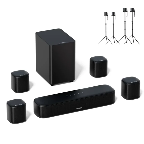 Ultimea Aura A40 7.1 soundbar + 2 Steady 310 hangszóróállvány, app vezérlés, 10 sávos EQ, BT 5.3, 330W