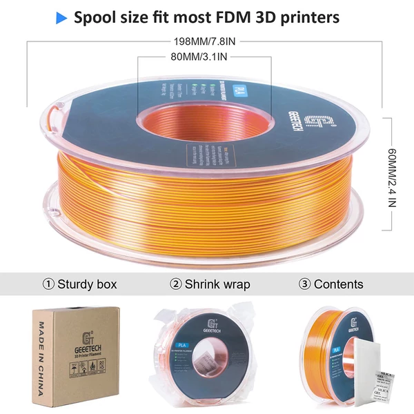 Geeetech két színű selyem PLA filament 1kg – Arany és réz