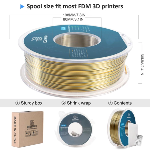 Geeetech két színű selyem PLA filament 1kg – Arany és ezüst