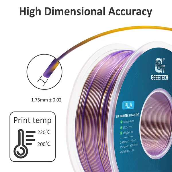 Geeetech két színű selyem PLA filament 1kg – Arany és lila