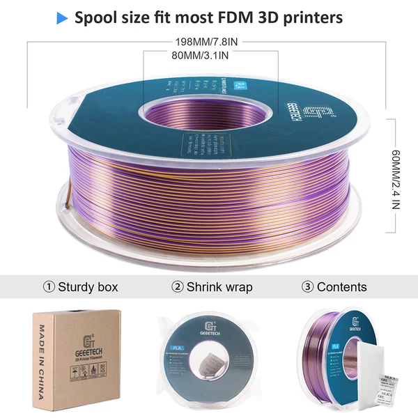 Geeetech két színű selyem PLA filament 1kg – Arany és lila