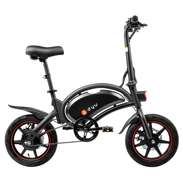 DYU D3F összecsukható elektromos kerékpár, 14" felfújható gumi, 240W, 10Ah, 25km/h, 45km hatótáv, tárcsafék, állítható magasság - fekete