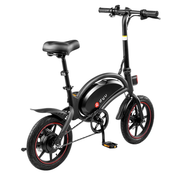 DYU D3F összecsukható elektromos kerékpár, 14" felfújható gumi, 240W, 10Ah, 25km/h, 45km hatótáv, tárcsafék, állítható magasság - fekete