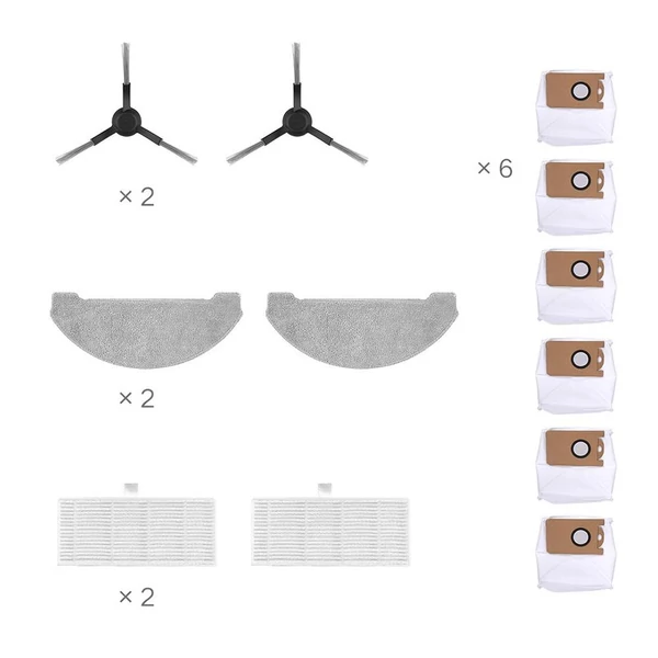 Viomi S9/Alpha UV robotporszívó tartozék készlet:12 db, 6 porzsák, 2 oldalkefe, 2 szűrő, 2 felmosó