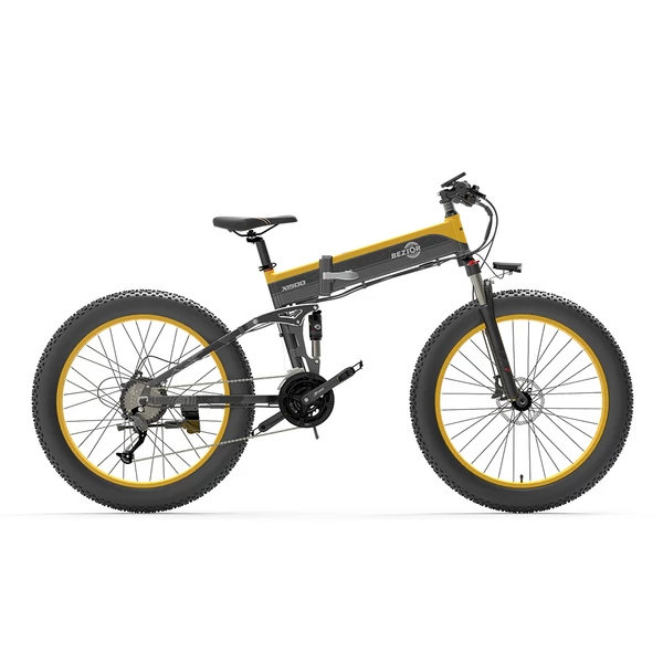 Bezior X1500 összecsukható elektromos fatbike, 1500W, 12,8Ah, 26x4", Shimano 27 seb., 100 km hatótáv - fekete-sárga