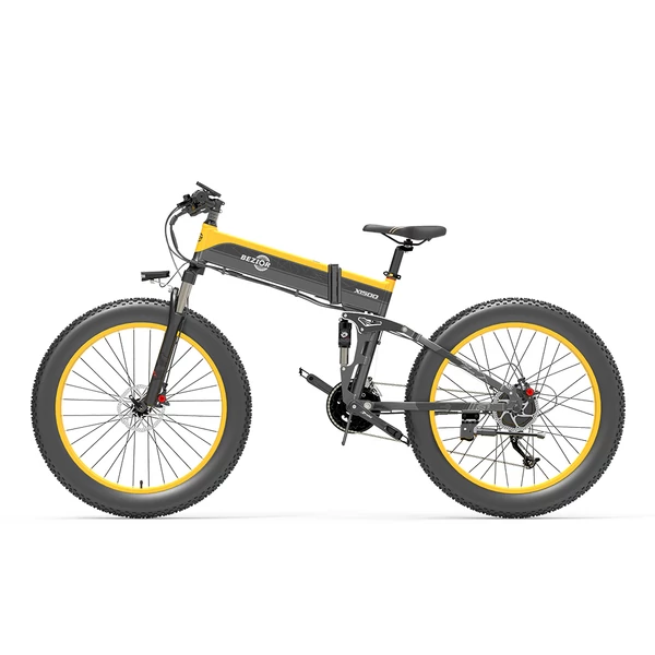 Bezior X1500 összecsukható elektromos fatbike, 1500W, 12,8Ah, 26x4", Shimano 27 seb., 100 km hatótáv - fekete-sárga