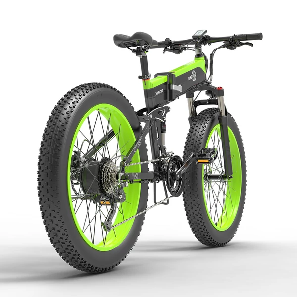 Bezior X1500 összecsukható elektromos fat bike, 1500W motor, 100 km hatótáv, 26x4" kerék, Shimano - fekete-zöld