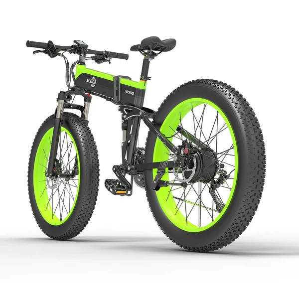 Bezior X1500 összecsukható elektromos fat bike, 1500W motor, 100 km hatótáv, 26x4" kerék, Shimano - fekete-zöld
