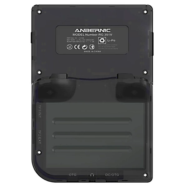ANBERNIC RG351V 128GB kézi játékkonzol, 3,5" 640x480 IPS kijelző, 20000 játék, kettős TF kártyahely, támogatott: NDS, N64, DC, PSP, PS1, GBA, GBC, SFC - fekete