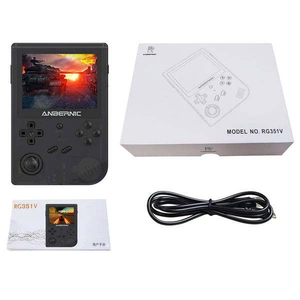 ANBERNIC RG351V 128GB kézi játékkonzol, 3,5" 640x480 IPS kijelző, 20000 játék, kettős TF kártyahely, támogatott: NDS, N64, DC, PSP, PS1, GBA, GBC, SFC - fekete