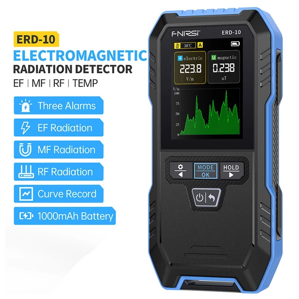 FNIRSI ERD-10 EMF mérő, 4 az 1-ben elektromágneses mező detektor görbe móddal, RF és sugárzás teszter otthonra, irodába, szellemvadászathoz