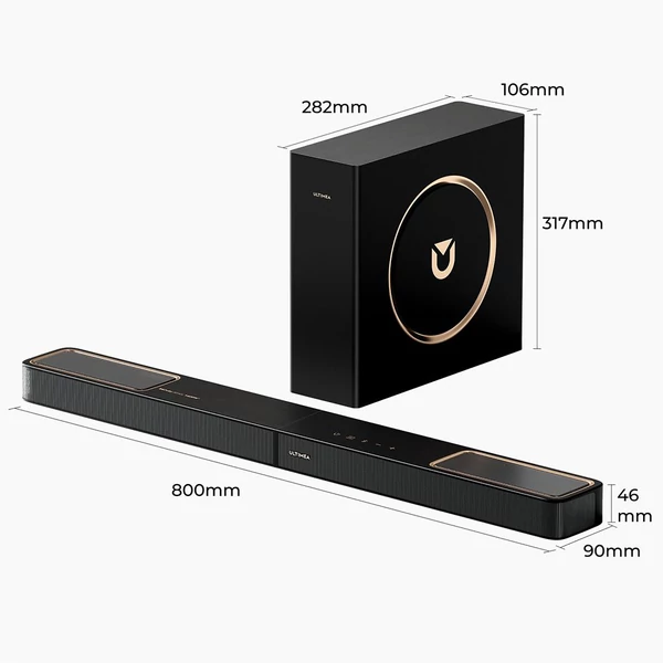 Ultimea Skywave F30 3.1.2 Soundbar, Dolby Atmos, Alkalmazásvezérlés, 300W csúcsteljesítmény, CEC, Bluetooth 5.4, 10 sávos EQ, 121 EQ beállítás