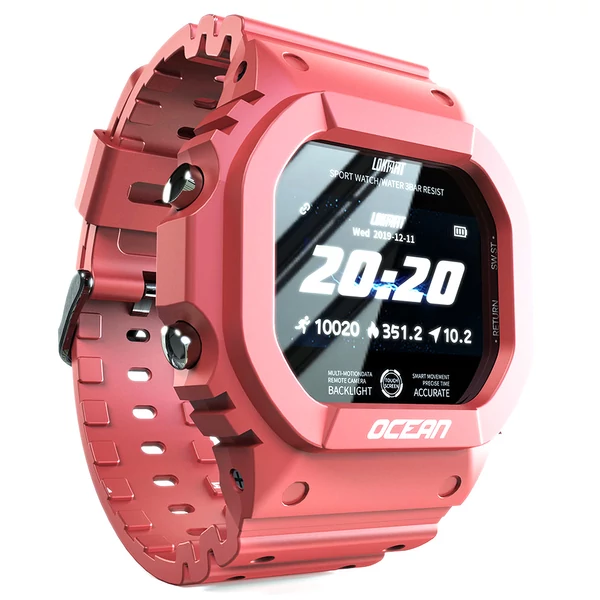 LOKMAT OCEAN okosóra Bluetooth, 1.14" TFT érintőkijelző, pulzus- és vérnyomásmérő, 5 ATM vízálló, 170mAh akkumulátor - piros