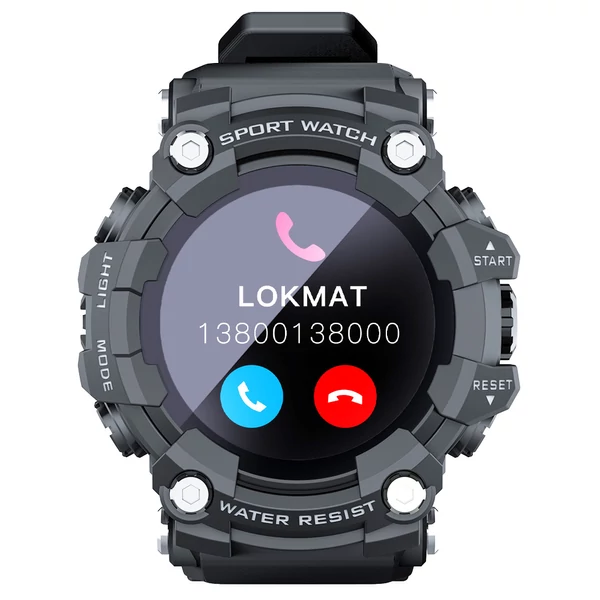 LOKMAT ATTACK Bluetooth okosóra 1.28" TFT érintőkijelző, pulzus- és vérnyomásmérő, IP68 vízálló, 25 nap készenlét - fekete