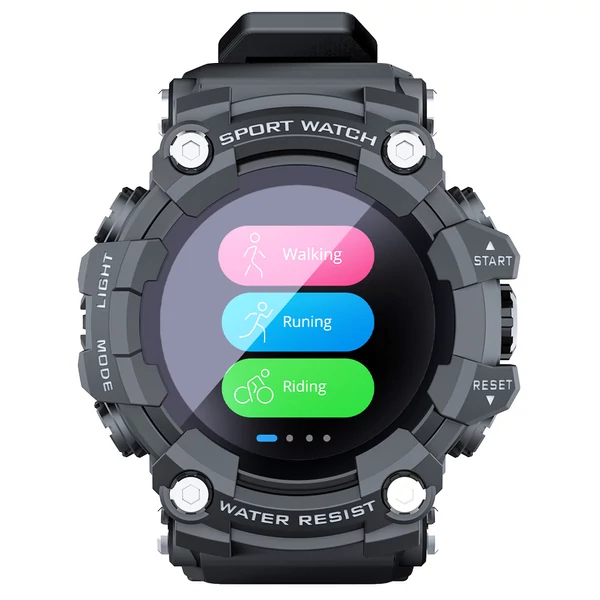 LOKMAT ATTACK Bluetooth okosóra 1.28" TFT érintőkijelző, pulzus- és vérnyomásmérő, IP68 vízálló, 25 nap készenlét - fekete