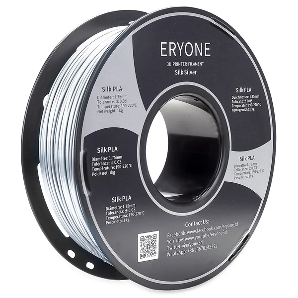 ERYONE Selyem PLA 3D nyomtató filament, 1.75mm, 1kg, ±0.03mm pontosság - ezüst