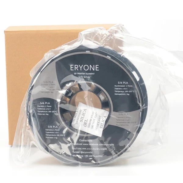 ERYONE Selyem PLA 3D nyomtató filament, 1.75mm, 1kg, ±0.03mm pontosság - ezüst