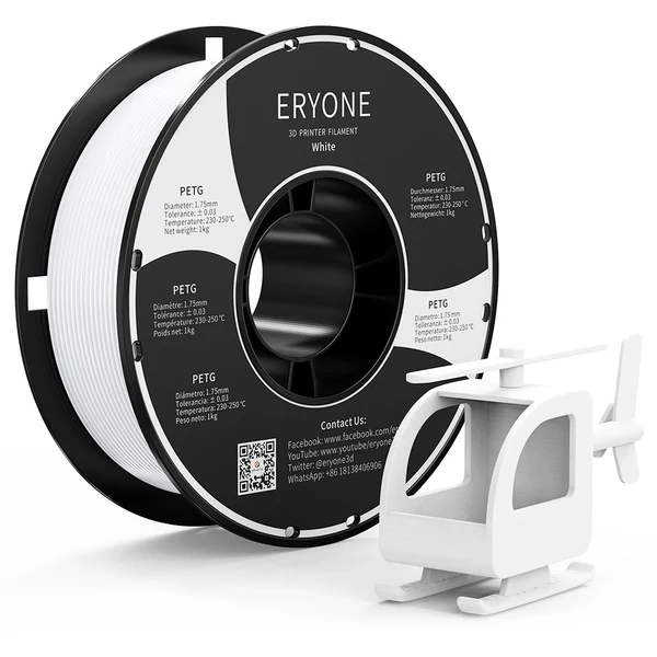 ERYONE PETG 3D nyomtató filament 1,75mm, 1kg, ±0,03mm pontosság - fehér