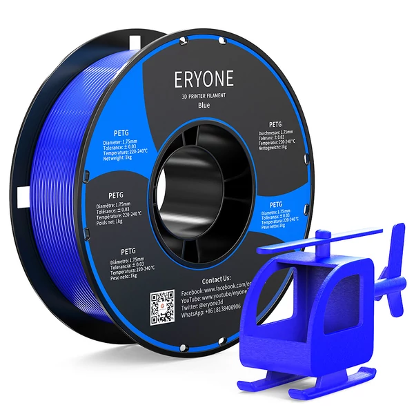 ERYONE PETG 3D nyomtató filament 1,75mm, 1kg, ±0,03mm pontosság, kiváló minőség - kék