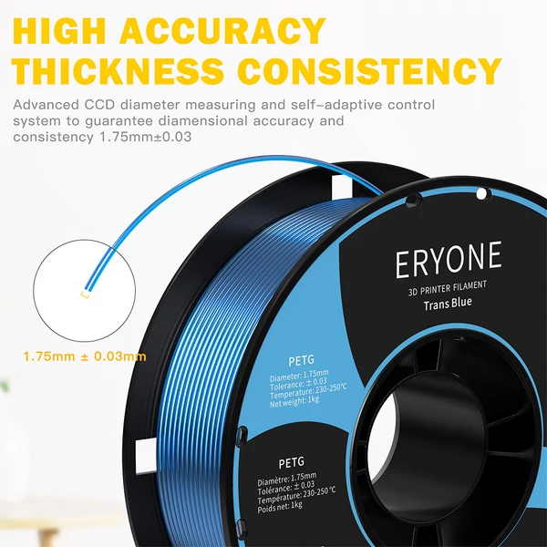 ERYONE PETG 3D nyomtató filament 1kg - Átlátszó kék