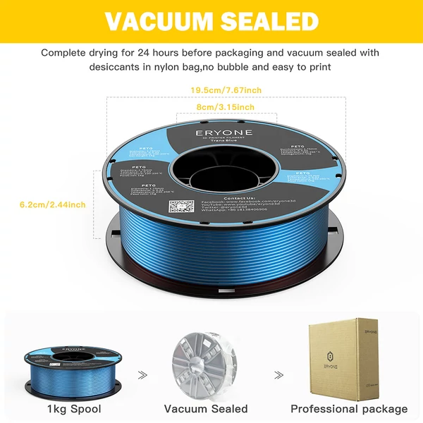 ERYONE PETG 3D nyomtató filament 1kg - Átlátszó kék