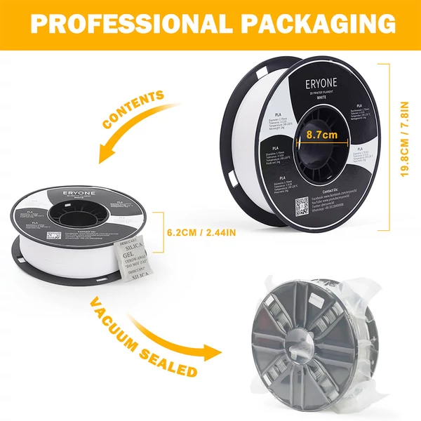 ERYONE PLA 3D nyomtató filament 1,75mm, 1kg, ±0,03mm pontosság - fehér