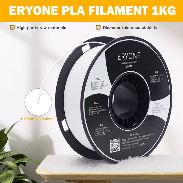 ERYONE PLA 3D nyomtató filament 1,75mm, 1kg, ±0,03mm pontosság - fehér