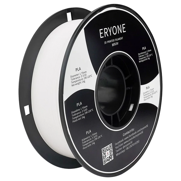 ERYONE PLA 3D nyomtató filament 1,75mm, 1kg, ±0,03mm pontosság - fehér