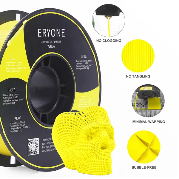 ERYONE PLA 3D nyomtató filament 1kg - sárga