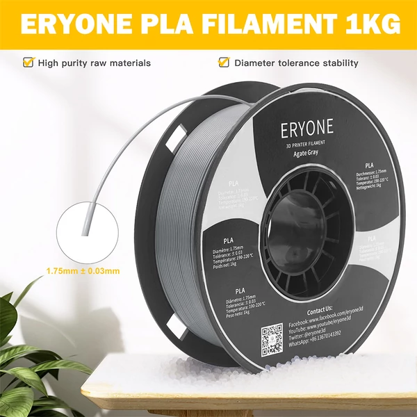 ERYONE PLA filament 3D nyomtatóhoz, 1.75mm, 1kg, ±0.03mm pontosság - achátszürke