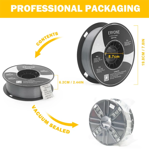 ERYONE PLA filament 3D nyomtatóhoz, 1.75mm, 1kg, ±0.03mm pontosság - achátszürke