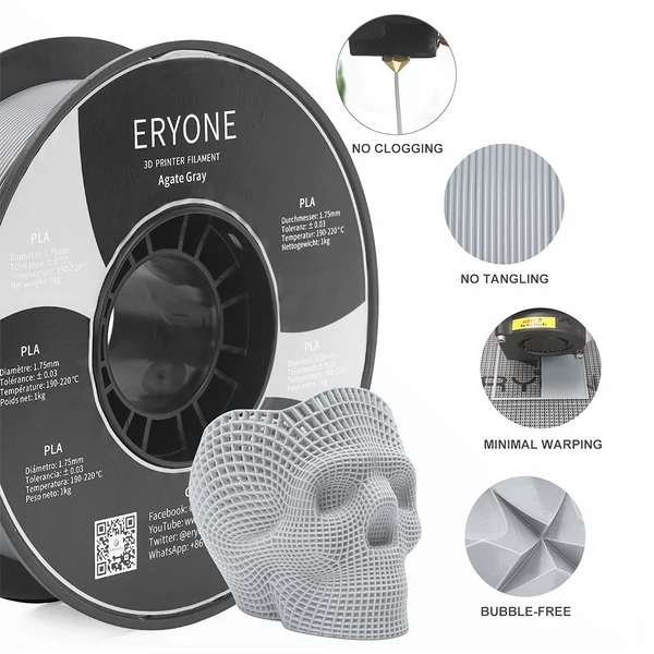 ERYONE PLA filament 3D nyomtatóhoz, 1.75mm, 1kg, ±0.03mm pontosság - achátszürke