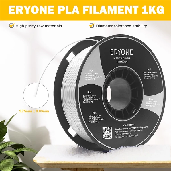 ERYONE PLA filament 3D nyomtatóhoz, 1.75mm, 1kg, ±0.03mm pontosság, kiváló minőség - szignálszürke