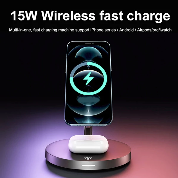 3 az 1-ben Magsafe vezeték nélküli töltő iPhone 13-hoz - fekete