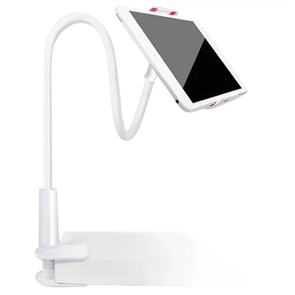 Állítható, 360°-os hattyúnyak telefon/tablet tartó ágyhoz, 80 cm, fehér – rugalmas, csíptetős állvány