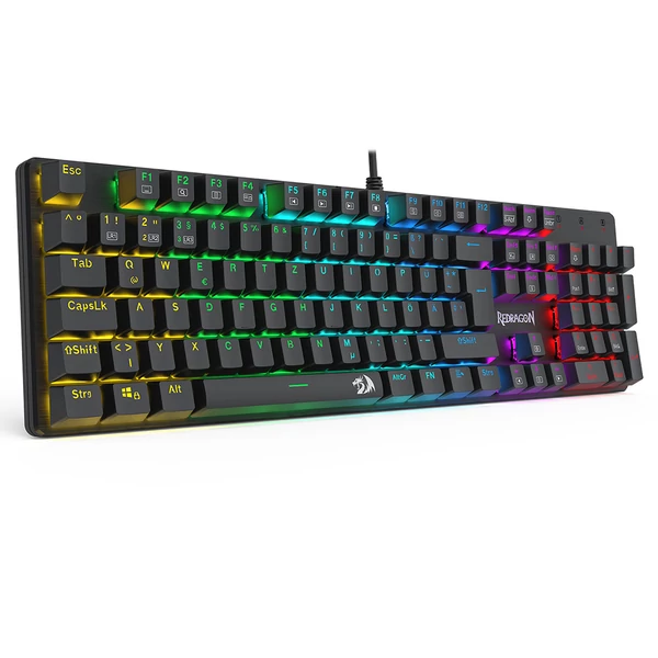 Redragon K671-DE 105 gombos mechanikus billentyűzet, numerikus résszel, szivárvány háttérvilágítás, piros kapcsoló, DE kiosztás - Fekete