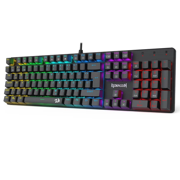 Redragon K671-DE 105 gombos mechanikus billentyűzet, numerikus résszel, szivárvány háttérvilágítás, piros kapcsoló, DE kiosztás - Fekete