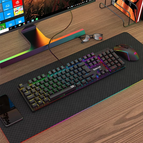 Redragon K671-DE 105 gombos mechanikus billentyűzet, numerikus résszel, szivárvány háttérvilágítás, piros kapcsoló, DE kiosztás - Fekete