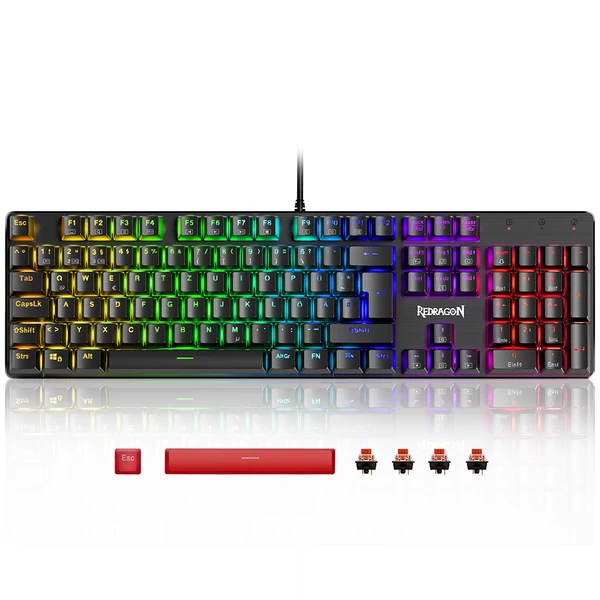 Redragon K671-DE 105 gombos mechanikus billentyűzet, numerikus résszel, szivárvány háttérvilágítás, piros kapcsoló, DE kiosztás - Fekete
