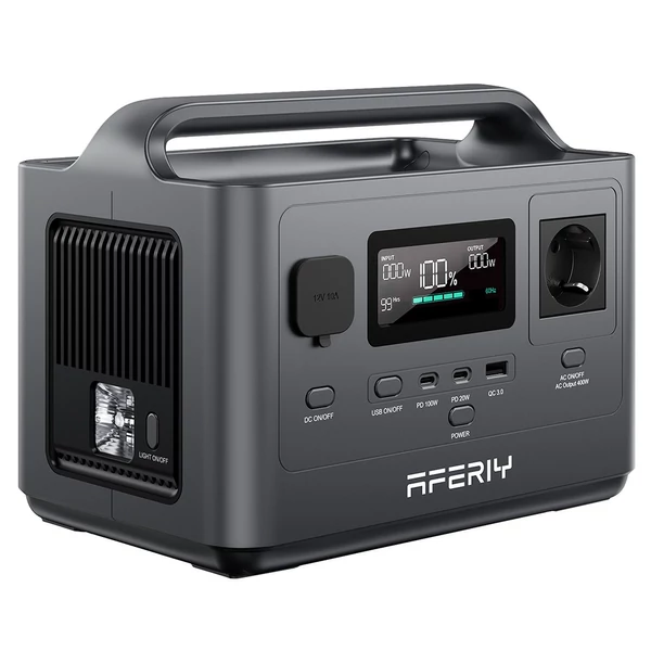 AFERIY P040 hordozható áramforrás, 400W 256Wh kültéri generátor, 5 kimenet, 1,2 óra töltés, 3500+ ciklus LiFePO₄ akkumulátor