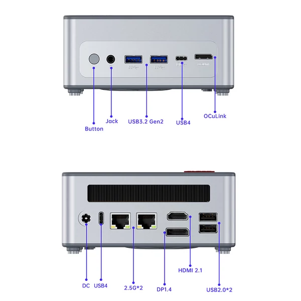 AOOSTAR GEM12 Max Mini PC, AMD Ryzen 9 6900HX, 8 mag, 4.9GHz, 32GB DDR5, 1TB PCIe 4.0 SSD, 4K 120Hz, WiFi 6, BT 5.2, 2x2.5G LAN - Ezüst