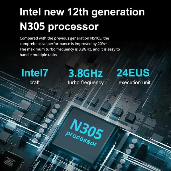 AOOSTAR N9N Pro Mini PC, Intel Core i3-N305, 8 mag, akár 3.8GHz, 16GB RAM, 512GB SSD, HDMI+DP, 4K, WiFi 5, BT 4.2, USB, RJ45, jack