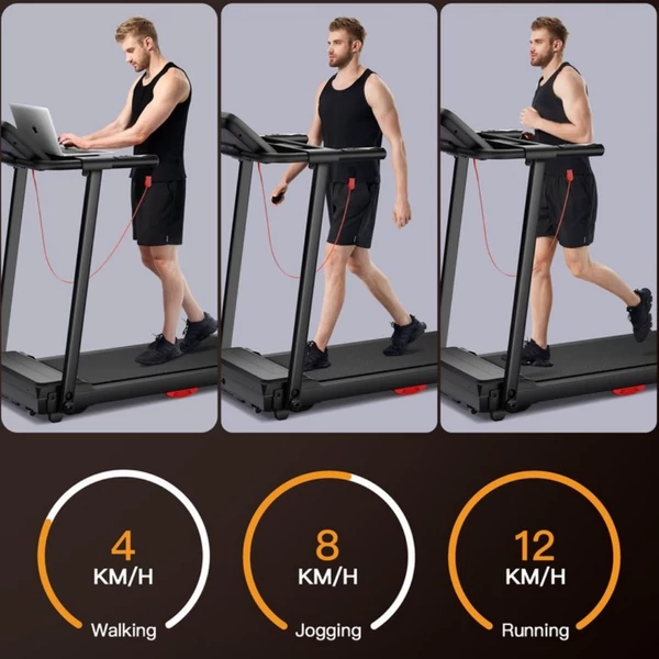 ROBORE P16 összecsukható futópad, 2,5 LE kefe nélküli motor, pulzusmérő, dupla párnázás, 120 kg, pohár- és telefontartó